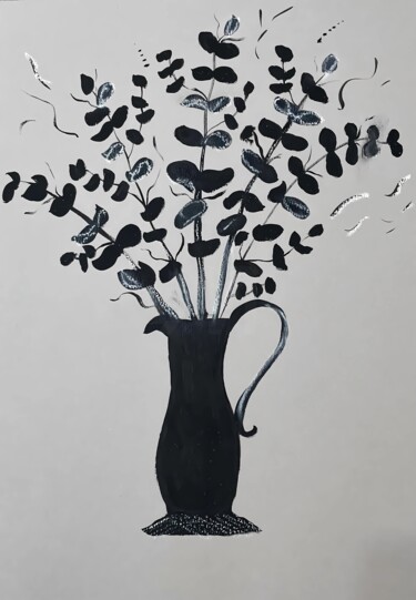 Painting titled "Eucalyptus in black…" by Yulia Nova, Original Artwork, Acrylic