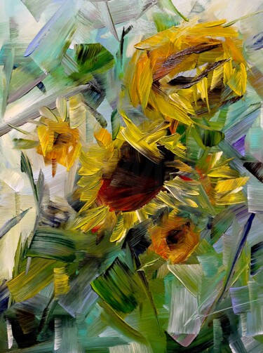 Painting titled "Sunflowers in Aqueo…" by Vera Kober, Original Artwork, Acrylic