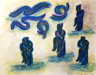 Ζωγραφική με τίτλο "Tender Hug Sitting…" από Vincent Champion-Ercoli, Αυθεντικά έργα τέχνης, Ακουαρέλα