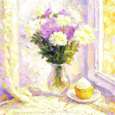 Digital Arts titled "a lemon-lilac still…" by Evgenia Rod Borovikova, Original Artwork, Oil