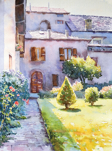 Painting titled "Hidden corner of Be…" by Alfiya Galiullina, Original Artwork, Watercolor Mounted on Cardboard