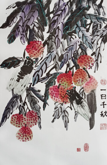 Painting titled "Цикады осенью" by Tatiana Gorodilina (Tanjia), Original Artwork, Ink