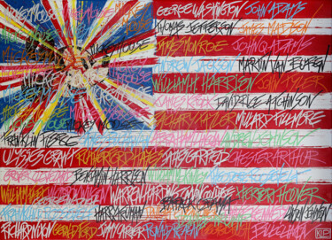 Collages titled "Hall of Fame USA" by Klp, Original Artwork, Acrylic Mounted on Wood Stretcher frame