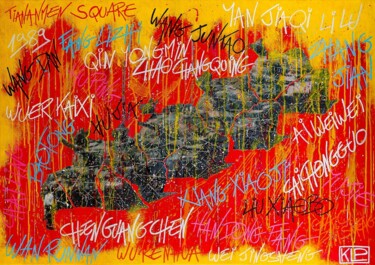 Collages titulada "Chinese Democracy" por Klp, Obra de arte original, Collages Montado en Bastidor de camilla de madera