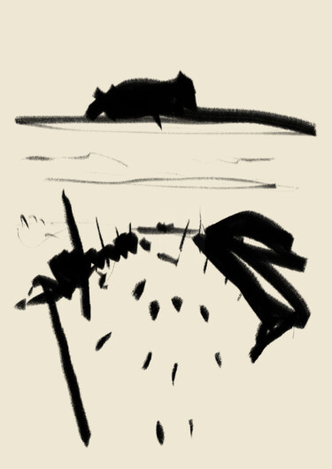 Digital Arts με τίτλο "Langs de Belgische…" από Isabelle Van Brussel, Αυθεντικά έργα τέχνης, Κάρβουνο