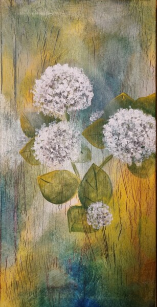 Peinture intitulée "Hortensie" par Nicolle Range, Œuvre d'art originale, Acrylique Monté sur Châssis en bois