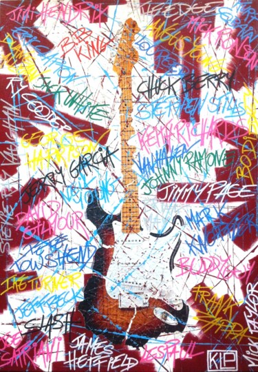 Collages titled "Hall of Fame Guitar…" by Klp, Original Artwork, Acrylic Mounted on Wood Stretcher frame