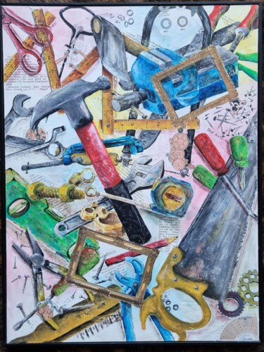 "Wimmelbild Werkzeuge" başlıklı Tablo Nicolle Range tarafından, Orijinal sanat, Akrilik Karton üzerine monte edilmiş