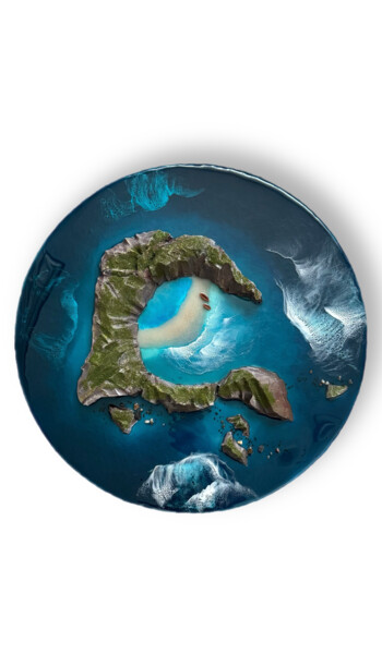 Malerei mit dem Titel "Resin Island Landsc…" von Daria Vergina, Original-Kunstwerk, Harz Auf Holzplatte montiert