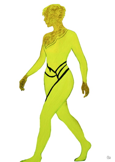 Painting titled "🌗 GOLDEN WALKERS —…" by Jerome Labrunerie (GEO), Original Artwork, Oil Mounted on Wood Stretcher frame