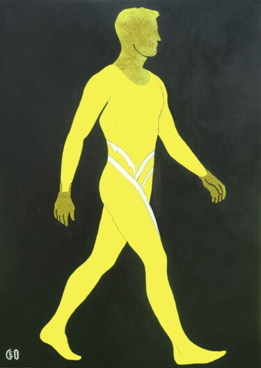 Malerei mit dem Titel "🌗 GOLDEN WALKERS —…" von Jerome Labrunerie (GEO), Original-Kunstwerk, Öl Auf Keilrahmen aus Holz mont…