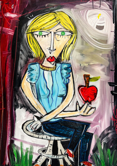 Painting titled "Ritratto Moglie" by Alessandro Siviglia, Original Artwork, Acrylic Mounted on Wood Stretcher frame