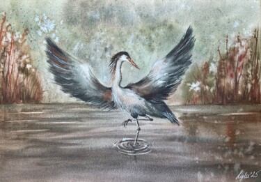 Painting titled "Grace in Still Water" by Nataliya Gulina, Original Artwork, Watercolor