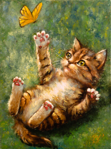 Schilderij getiteld "Kitten with a butte…" door Svetlana Petruša, Origineel Kunstwerk, Olie