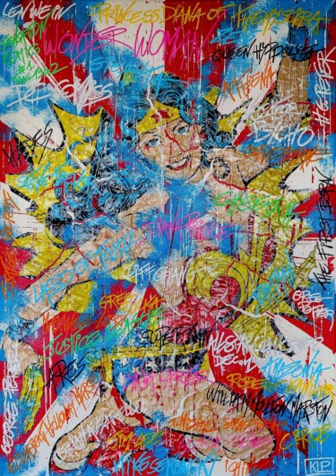 Collages titulada "Superheroes #4 – Wo…" por Klp, Obra de arte original, Collages Montado en Bastidor de camilla de madera
