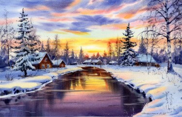 Malarstwo zatytułowany „Whispers of Winter…” autorstwa Eugenia Gorbacheva, Oryginalna praca, Akwarela
