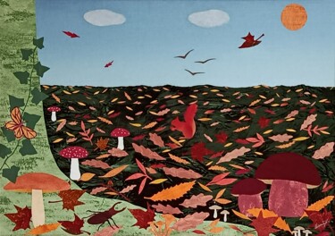 Arte têxtil intitulada "Lucane" por Christine De Bast, Obras de arte originais, Colagens Montado em Outro painel rígido