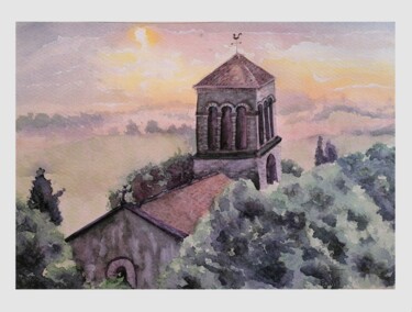 绘画 标题为“Montagrier, Eglise” 由Les Arts De Bawi, 原创艺术品, 水彩