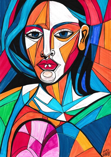 Σχέδιο με τίτλο "Woman Of Multicolor…" από Nark Aymerich, Αυθεντικά έργα τέχνης, Μαρκαδόρος