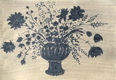 Painting titled "Black flowers in an…" by Yulia Nova, Original Artwork, Acrylic