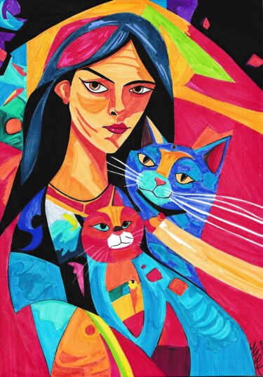 "Feline Passion" başlıklı Resim Nark Aymerich tarafından, Orijinal sanat, Işaretleyici