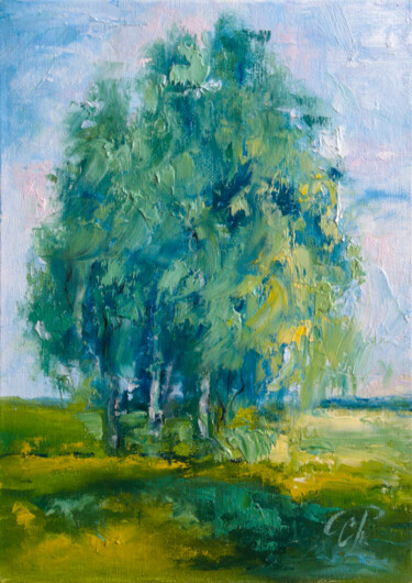 "Birches in the wind" başlıklı Tablo Svetlana Petruša tarafından, Orijinal sanat, Petrol Karton üzerine monte edilmiş