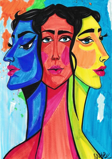 Dibujo titulada "Tricolor Woman" por Nark Aymerich, Obra de arte original, Rotulador