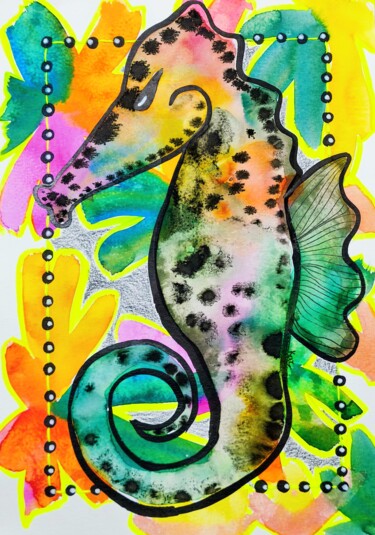 Painting titled "Hippocampus" by Kar Sánchez, Original Artwork, Watercolor