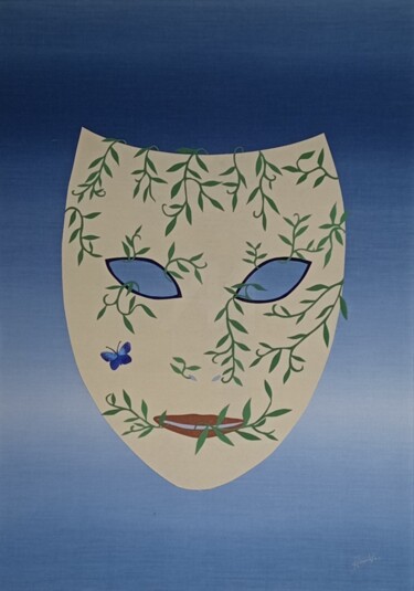 Arte têxtil intitulada "Démocrite" por Christine De Bast, Obras de arte originais, Colagens Montado em Outro painel rígido