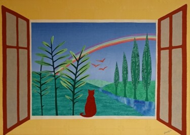 Arte têxtil intitulada "Arc-en-ciel" por Christine De Bast, Obras de arte originais, Colagens Montado em Cartão