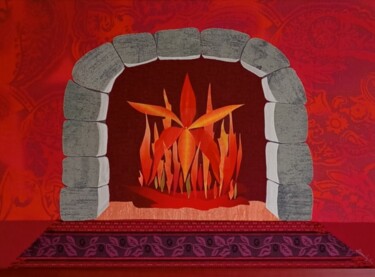 Arte têxtil intitulada "Oncidium" por Christine De Bast, Obras de arte originais, Colagens Montado em Cartão