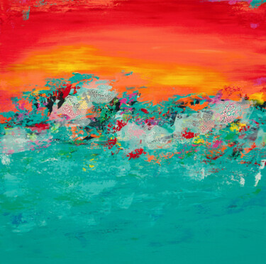 Painting titled "Tropical Paradise 2" by Hilary Winfield, Original Artwork, Acrylic Mounted on Wood Stretcher frame