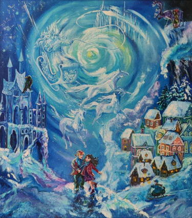Peinture intitulée "Tales of the Snow Q…" par Maria Melkova, Œuvre d'art originale, Huile Monté sur Châssis en bois