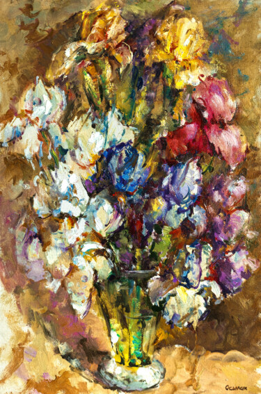 Pintura titulada "Radiance of Irises" por Vladyslav Osmak, Obra de arte original, Oleo