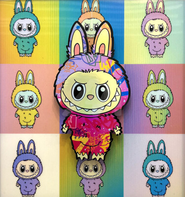 Malerei mit dem Titel "Labubu Rainbow Lent…" von Will B Art, Original-Kunstwerk, 2D digitale Arbeit Auf Aluminium montiert