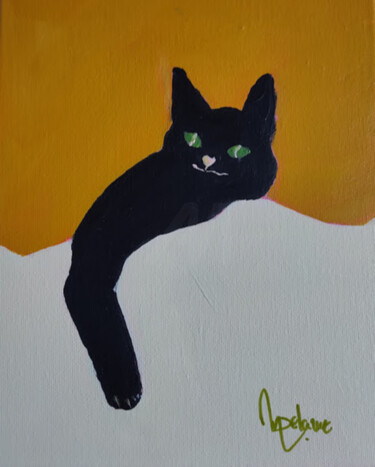 Pintura intitulada "Chat noir 2" por Myriam Delarue-Assan, Obras de arte originais, Acrílico Montado em Armação em madeira
