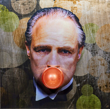 Ζωγραφική με τίτλο "Bubble Gum Godfather" από James Chiew, Αυθεντικά έργα τέχνης, Ρητίνη Τοποθετήθηκε στο Αλουμίνιο