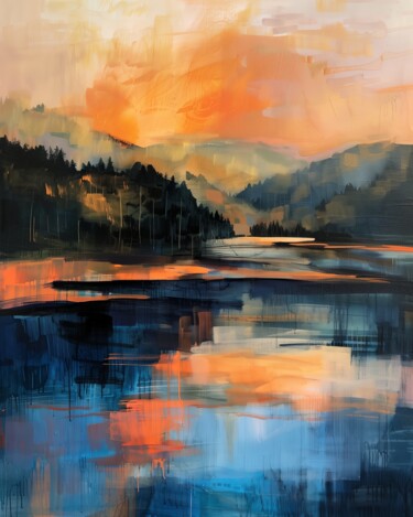 Arts numériques intitulée "ABSTRACT SUNSET ON…" par Alena Shnaider, Œuvre d'art originale, Peinture numérique