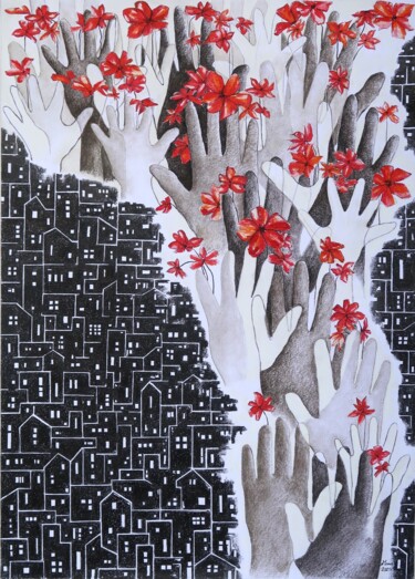 Malarstwo zatytułowany „Hands of Hope: Grow…” autorstwa Mona Erfanian Salim, Oryginalna praca, Pastel