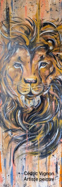 Pittura intitolato "Peinture lion anima…" da Cédric Vignon, Opera d'arte originale, Acrilico Montato su Telaio per barella i…