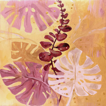 Painting titled "monstera" by Tat Ana Graceva, Original Artwork, Acrylic Mounted on Wood Stretcher frame