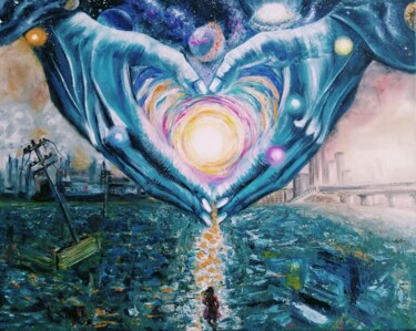 Painting titled "Portal named "Love"" by Olga Vinogradova, Original Artwork, Oil Mounted on Wood Stretcher frame
