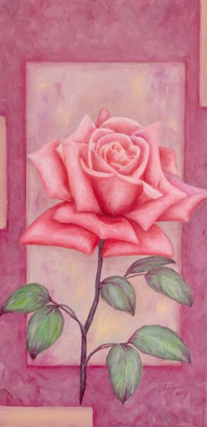 Pintura intitulada "Pink Rose" por Galina Vasiljeva, Obras de arte originais, Óleo