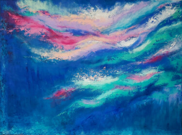 Pintura intitulada "Ondes sur la prairie" por Hélène Zenatti, Obras de arte originais, Acrílico Montado em Armação em madeira