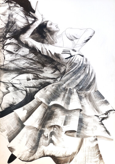 Drawing titled "Spanish dance" by Lana Korolievskaia, Original Artwork, Ink