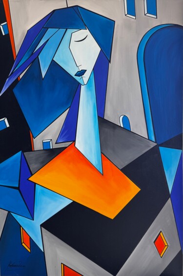 Peinture intitulée "Portrait of girl in…" par Nina Koroleva, Œuvre d'art originale, Acrylique Monté sur Châssis en bois