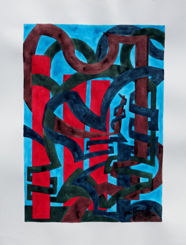 Malerei mit dem Titel "23 / LXXXIV  Drei r…" von Ulli Heupel, Original-Kunstwerk, Aquarell