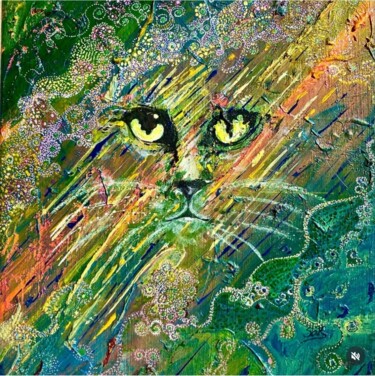 Painting titled "Chat lumière et mat…" by Sophie Heughebaert Rigaux, Original Artwork, Acrylic Mounted on Wood Stretcher fra…