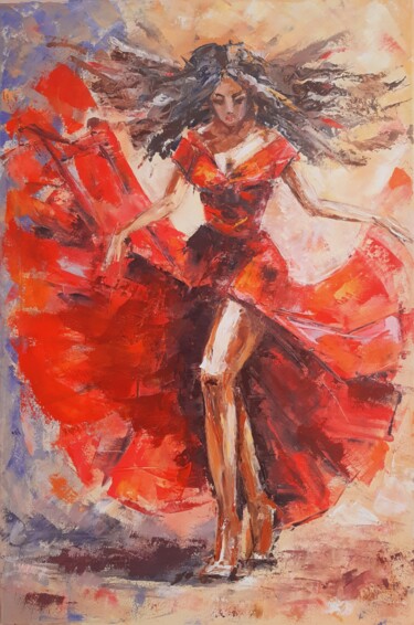 Painting titled "Dynamic Female Figu…" by Irene Prosper, Original Artwork, Oil Mounted on Wood Stretcher frame