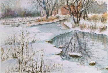 Pintura intitulada "Frozen Nature" por Fineartderya, Obras de arte originais, Aquarela